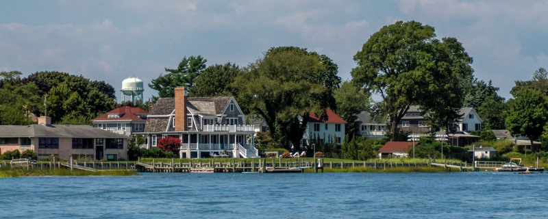 Waterfront homes in a Long Island village